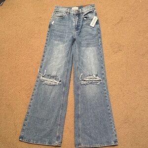 NWT PacSun wide leg high rise 23W Daniella Light Blue Distressed Flare Jeans